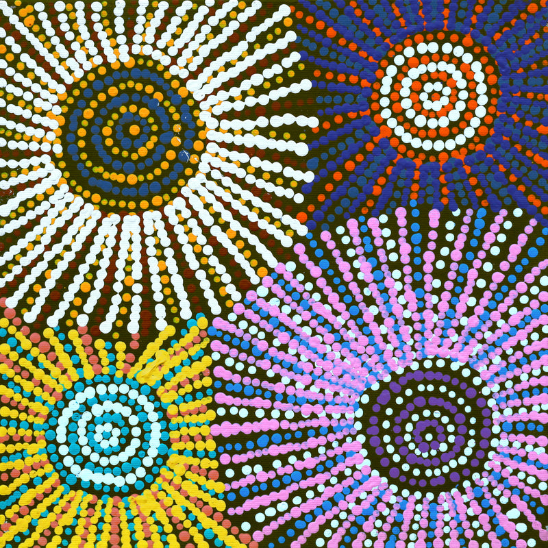 Aboriginal Artwork by Evelyn Nangala Robertson, Ngapa Jukurrpa - Pirlinyarnu, 30x30cm