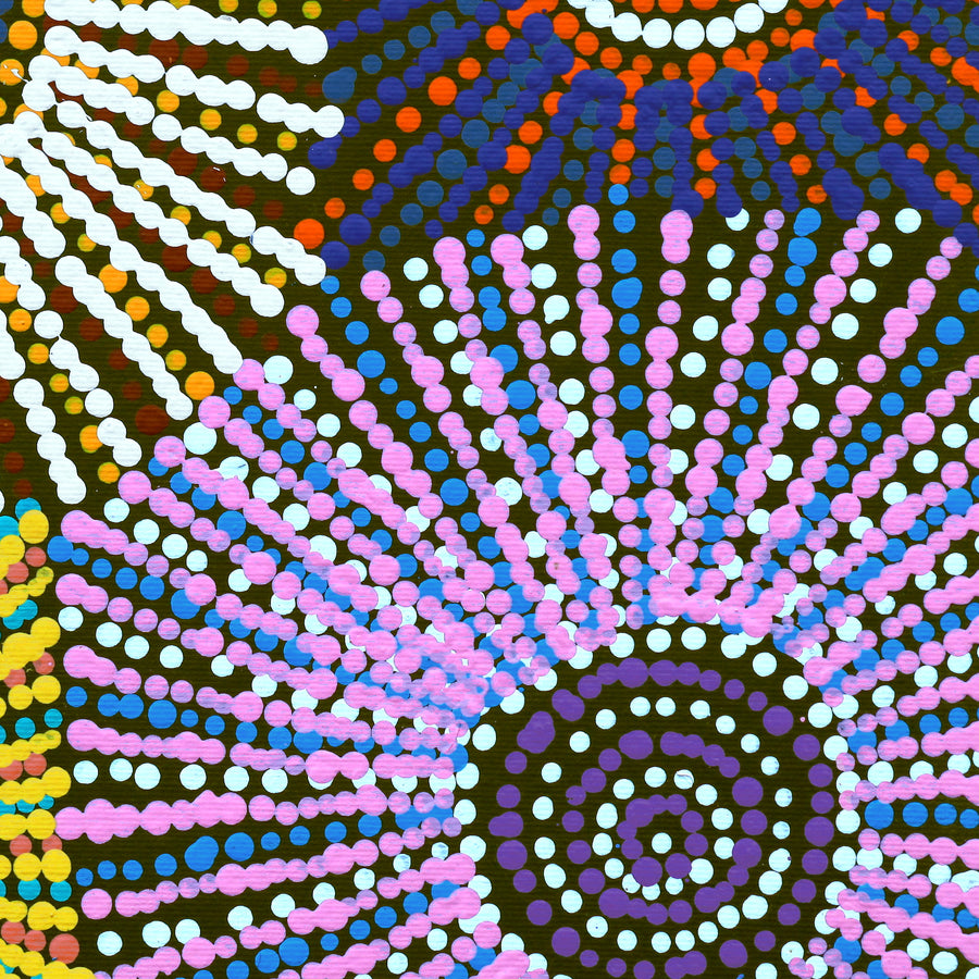 Aboriginal Artwork by Evelyn Nangala Robertson, Ngapa Jukurrpa - Pirlinyarnu, 30x30cm