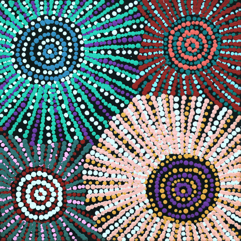 Aboriginal Artwork by Evelyn Nangala Robertson, Ngapa Jukurrpa - Pirlinyarnu, 30x30cm