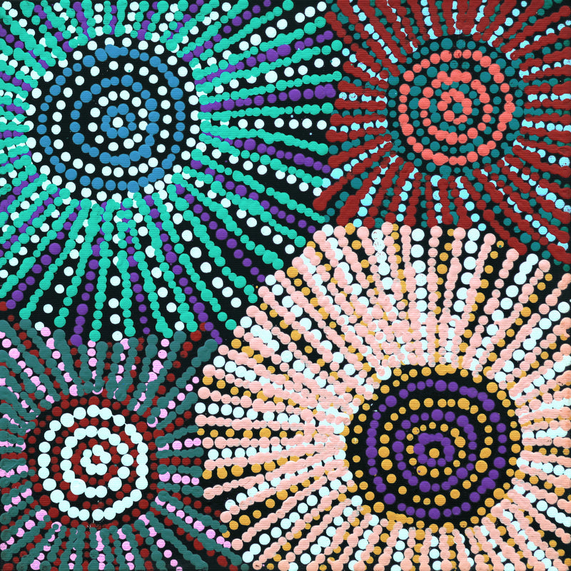 Aboriginal Artwork by Evelyn Nangala Robertson, Ngapa Jukurrpa - Pirlinyarnu, 30x30cm