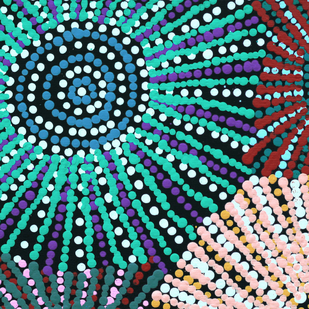 Aboriginal Artwork by Evelyn Nangala Robertson, Ngapa Jukurrpa - Pirlinyarnu, 30x30cm
