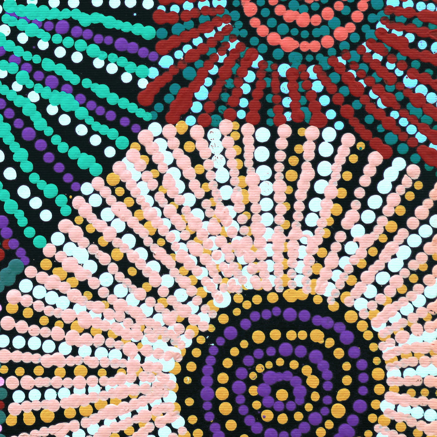 Aboriginal Artwork by Evelyn Nangala Robertson, Ngapa Jukurrpa - Pirlinyarnu, 30x30cm