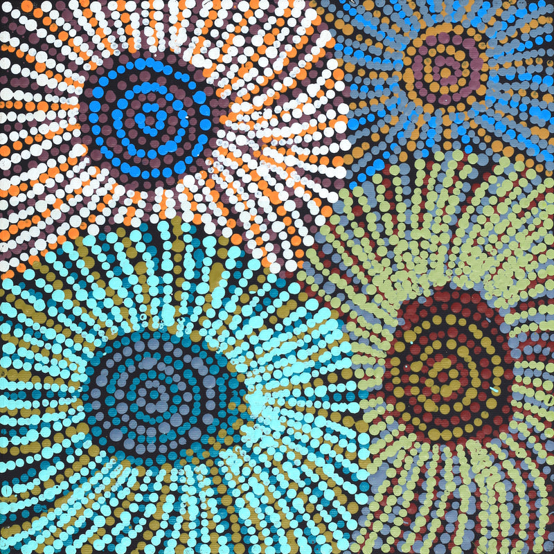 Aboriginal Artwork by Evelyn Nangala Robertson, Ngapa Jukurrpa - Pirlinyarnu, 30x30cm