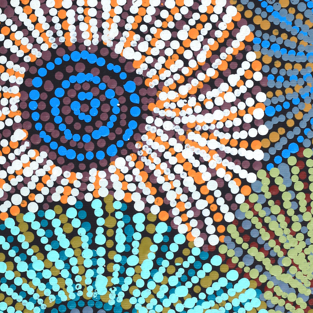 Aboriginal Artwork by Evelyn Nangala Robertson, Ngapa Jukurrpa - Pirlinyarnu, 30x30cm