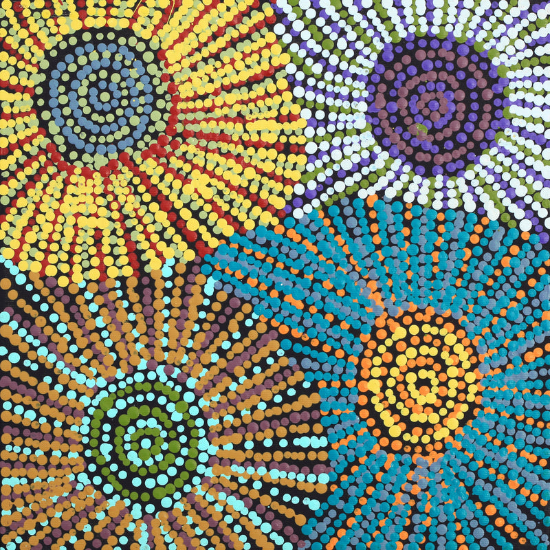 Aboriginal Artwork by Evelyn Nangala Robertson, Ngapa Jukurrpa - Pirlinyarnu, 30x30cm