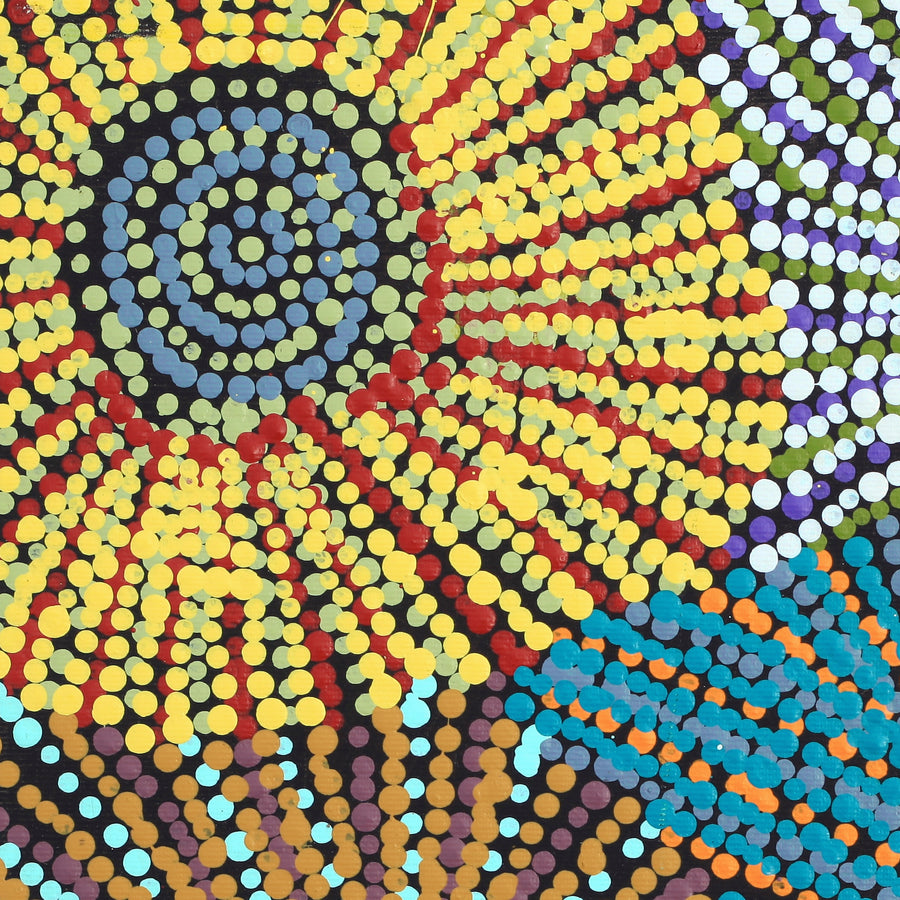 Aboriginal Artwork by Evelyn Nangala Robertson, Ngapa Jukurrpa - Pirlinyarnu, 30x30cm