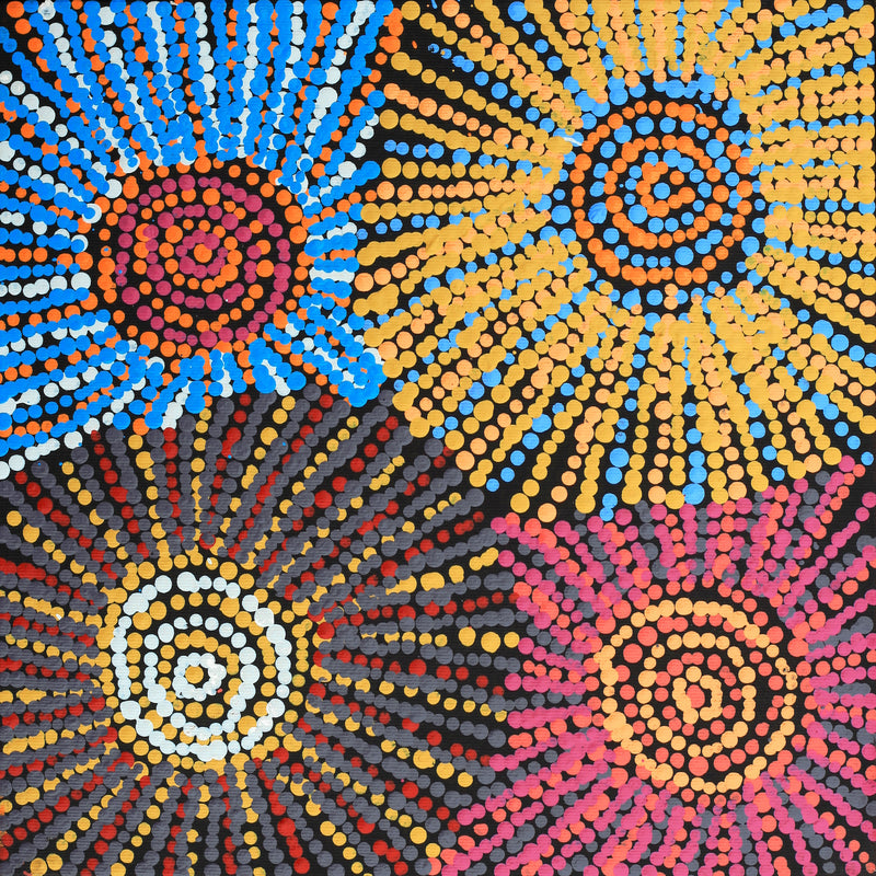 Aboriginal Artwork by Evelyn Nangala Robertson, Ngapa Jukurrpa - Pirlinyarnu, 30x30cm