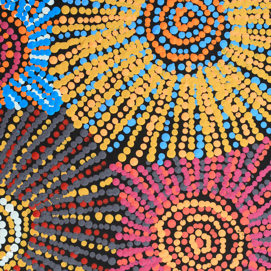 Aboriginal Artwork by Evelyn Nangala Robertson, Ngapa Jukurrpa - Pirlinyarnu, 30x30cm