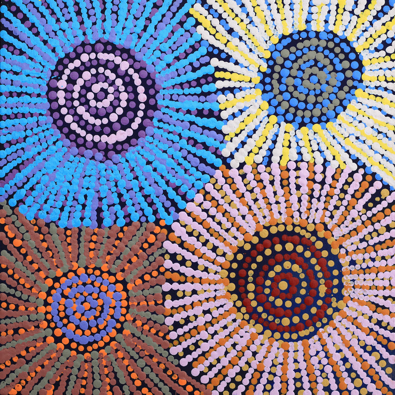 Aboriginal Artwork by Evelyn Nangala Robertson, Ngapa Jukurrpa - Pirlinyarnu, 30x30cm
