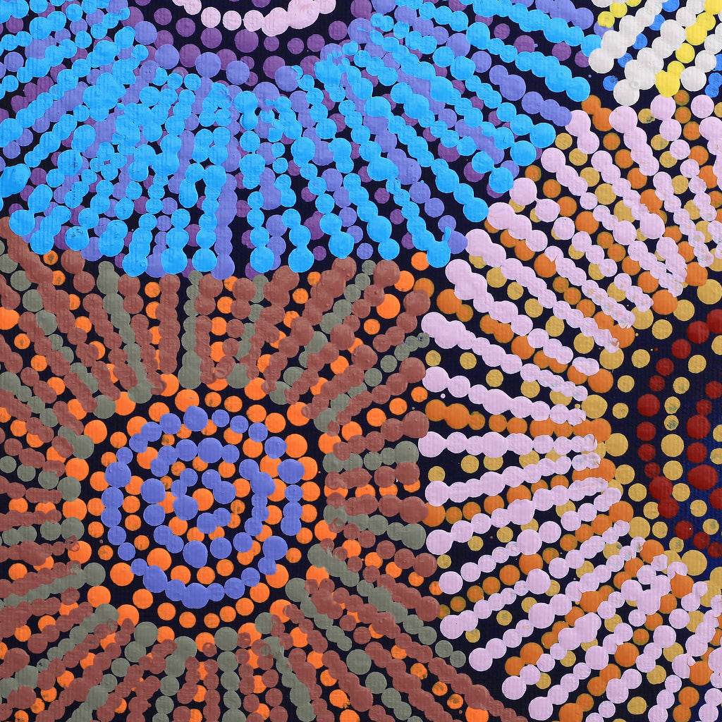 Aboriginal Artwork by Evelyn Nangala Robertson, Ngapa Jukurrpa - Pirlinyarnu, 30x30cm