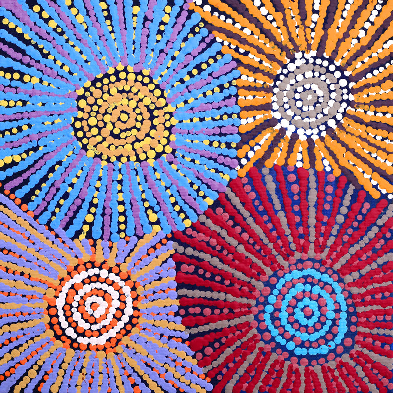 Aboriginal Artwork by Evelyn Nangala Robertson, Ngapa Jukurrpa - Pirlinyarnu, 30x30cm