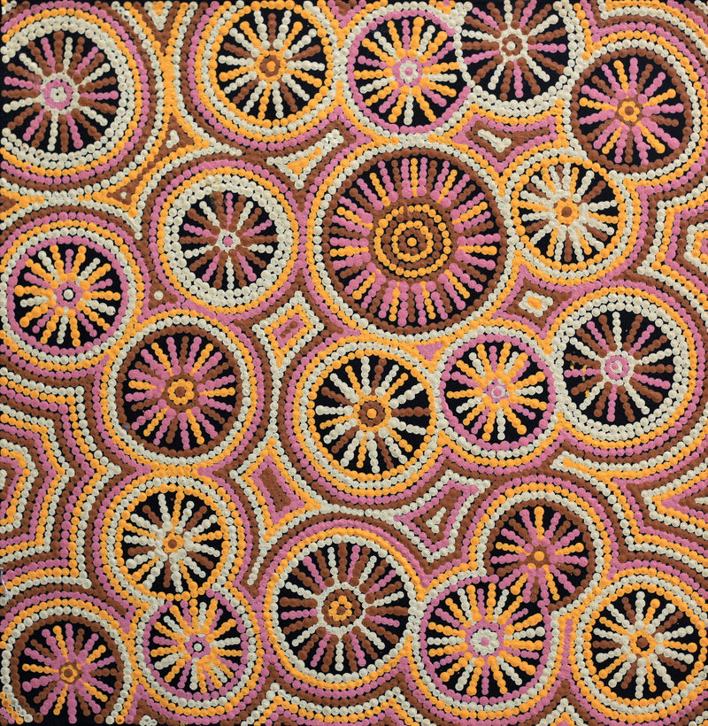 Aboriginal Artwork by Evelyn Nangala Robertson, Ngapa Jukurrpa - Pirlinyarnu, 46x46cm