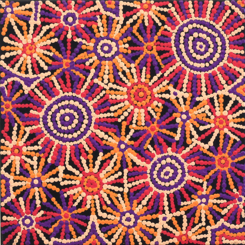 Aboriginal Artwork by Evelyn Nangala Robertson, Ngapa Jukurrpa - Pirlinyarnu, 30x30cm