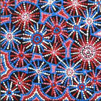 Aboriginal Artwork by Evelyn Nangala Robertson, Ngapa Jukurrpa - Pirlinyarnu, 30x30cm