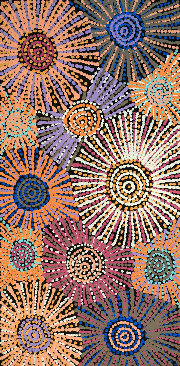 Aboriginal Art by Evelyn Nangala Robertson, Ngapa Jukurrpa (Water Dreaming) - Puyurru, 61x30cm - ART ARK®