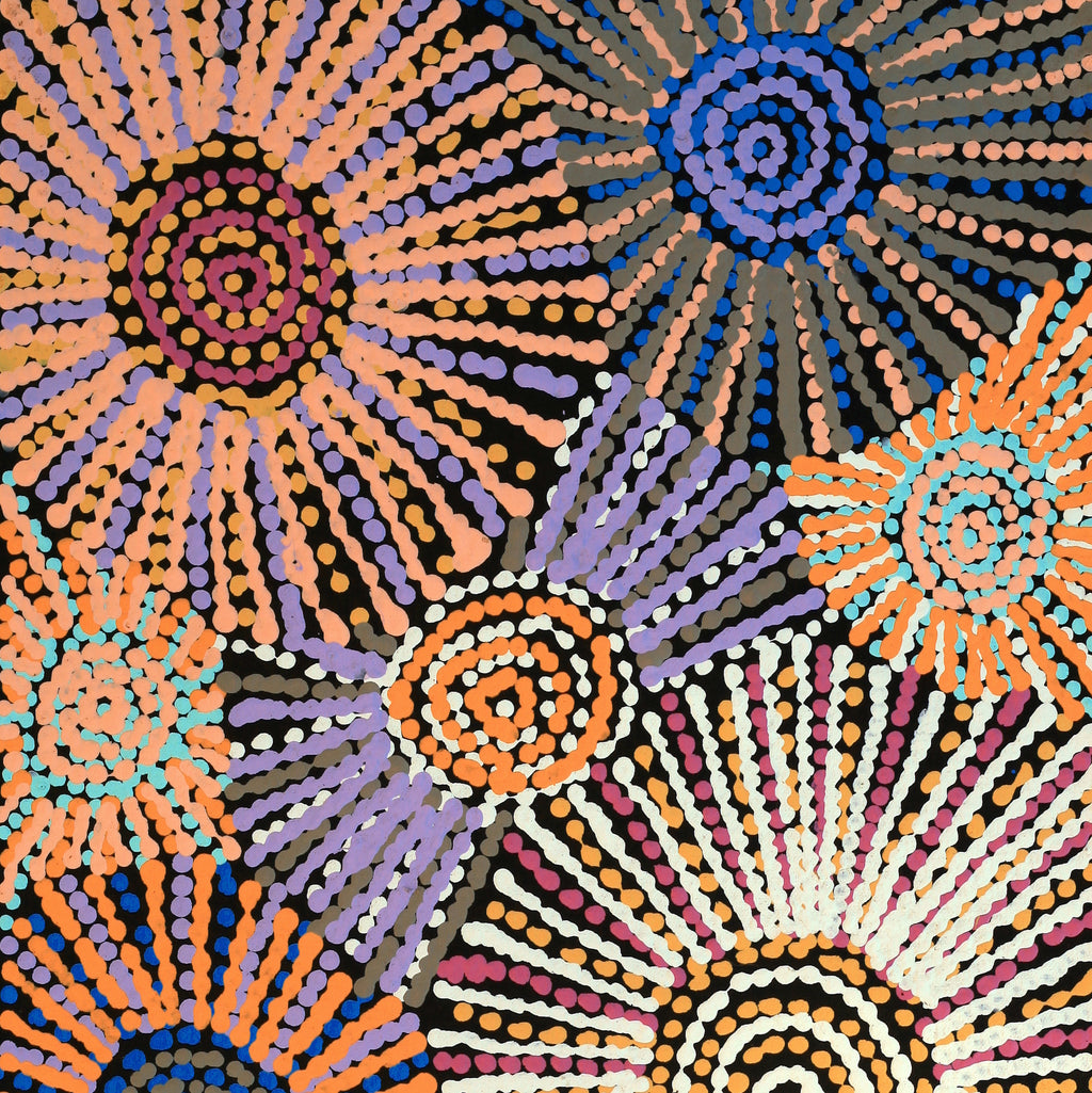 Aboriginal Artwork by Evelyn Nangala Robertson, Ngapa Jukurrpa (Water Dreaming) - Puyurru, 61x30cm