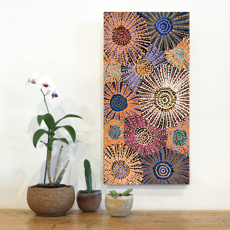 Aboriginal Artwork by Evelyn Nangala Robertson, Ngapa Jukurrpa (Water Dreaming) - Puyurru, 61x30cm