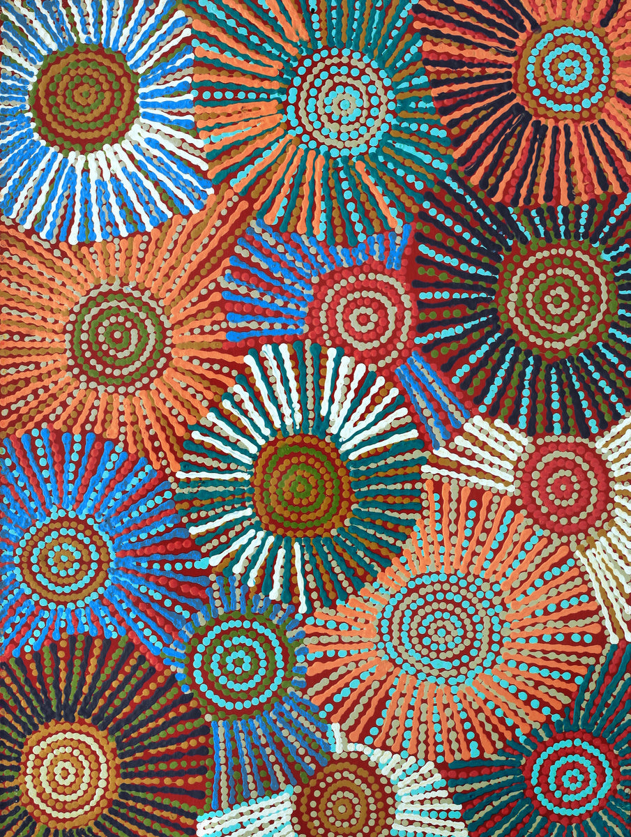 Aboriginal Art by Evelyn Nangala Robertson, Ngapa Jukurrpa - Puyurru, 61x46cm - ART ARK®