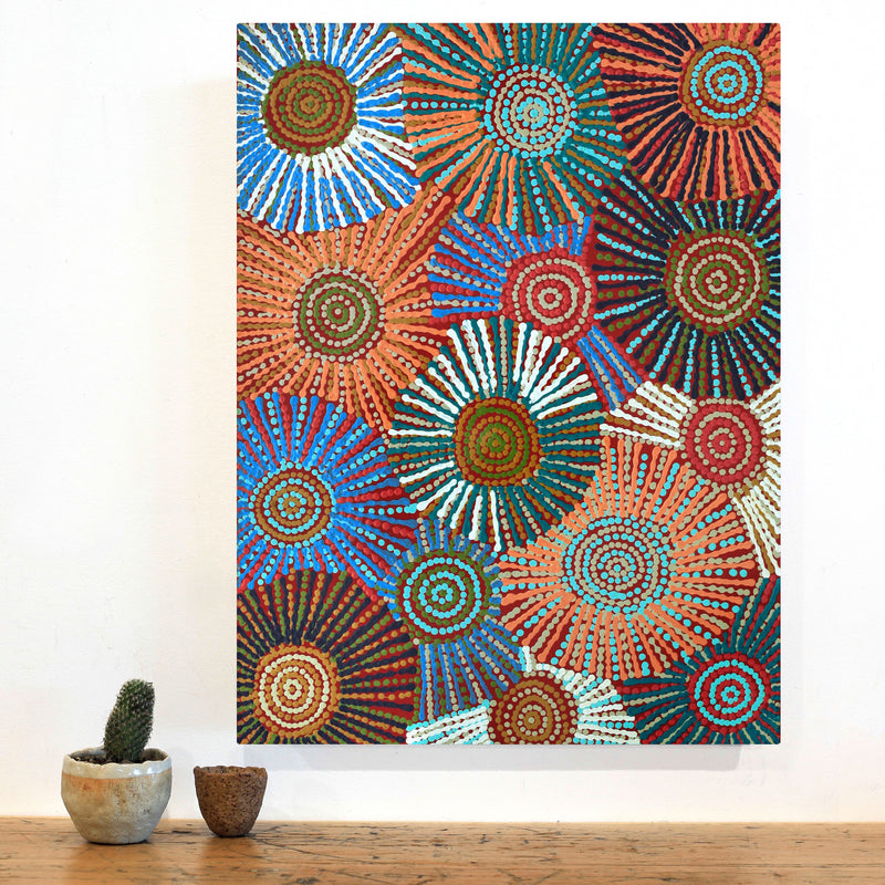 Aboriginal Artwork by Evelyn Nangala Robertson, Ngapa Jukurrpa - Puyurru, 61x46cm