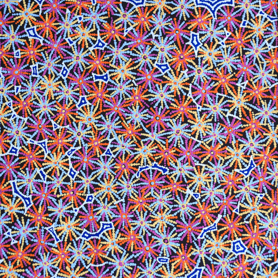 Aboriginal Artwork by Evelyn Nangala Robertson, Ngapa Jukurrpa - Pirlinyarnu, 61x61cm