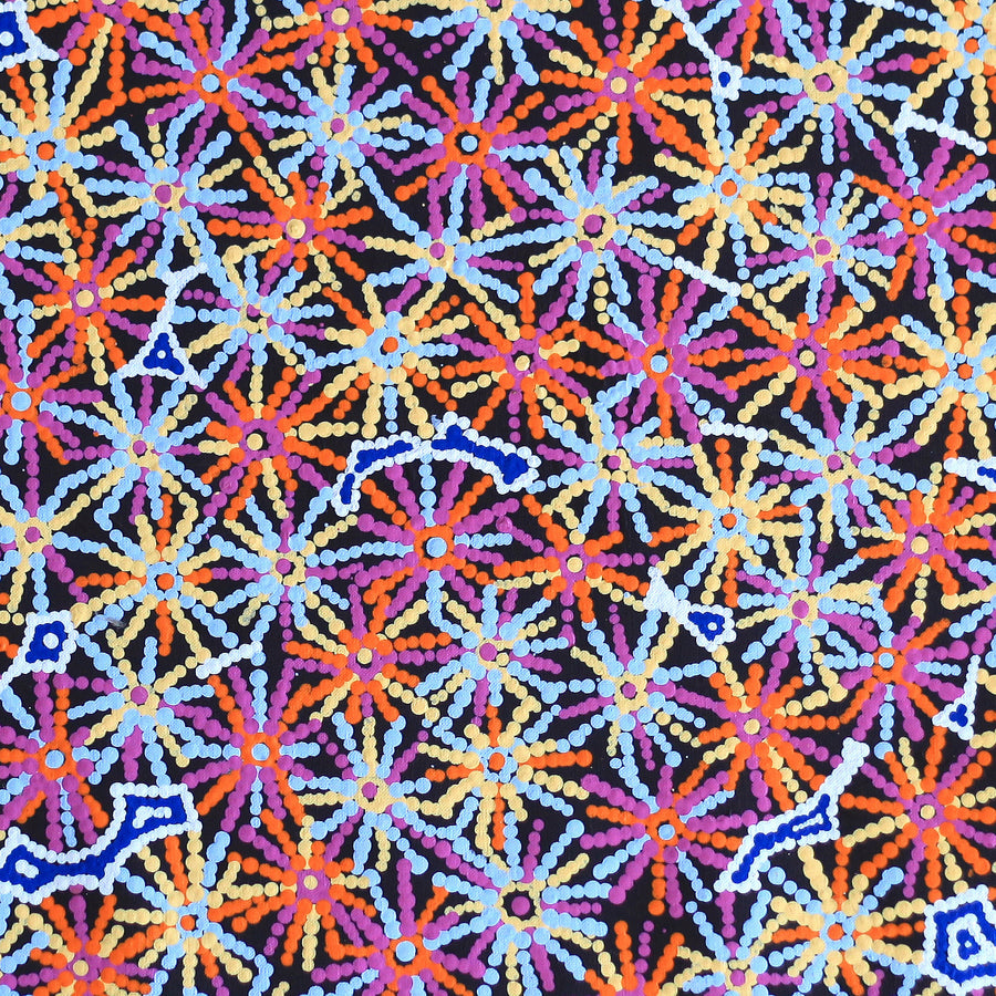 Aboriginal Artwork by Evelyn Nangala Robertson, Ngapa Jukurrpa - Pirlinyarnu, 61x61cm