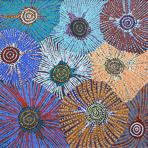 Aboriginal Artwork by Evelyn Nangala Robertson, Ngapa Jukurrpa (Water Dreaming) - Puyurru, 61x61cm - ART ARK®