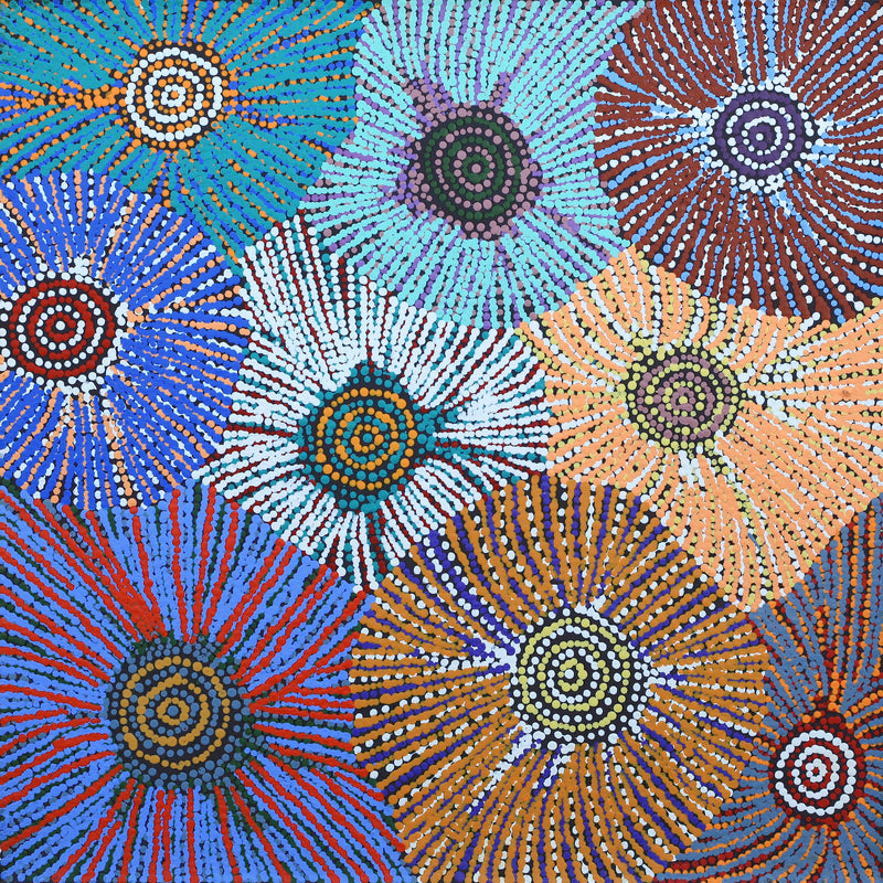 Aboriginal Artwork by Evelyn Nangala Robertson, Ngapa Jukurrpa (Water Dreaming) - Puyurru, 61x61cm