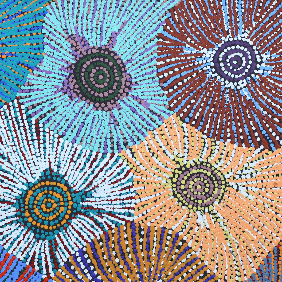 Aboriginal Artwork by Evelyn Nangala Robertson, Ngapa Jukurrpa (Water Dreaming) - Puyurru, 61x61cm