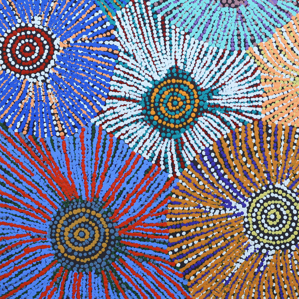 Aboriginal Artwork by Evelyn Nangala Robertson, Ngapa Jukurrpa (Water Dreaming) - Puyurru, 61x61cm