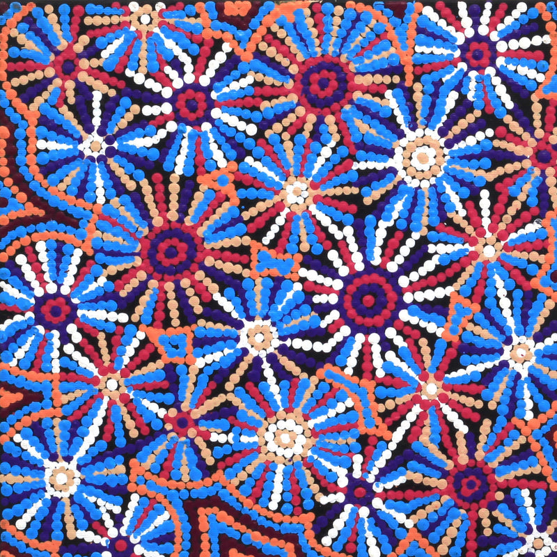Aboriginal Artwork by Evelyn Nangala Robertson, Ngapa Jukurrpa - Pirlinyarnu, 30x30cm