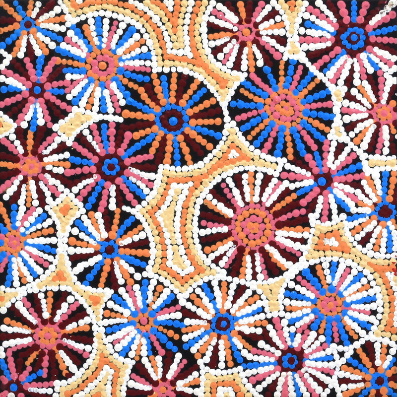 Aboriginal Artwork by Evelyn Nangala Robertson, Ngapa Jukurrpa - Pirlinyarnu, 30x30cm