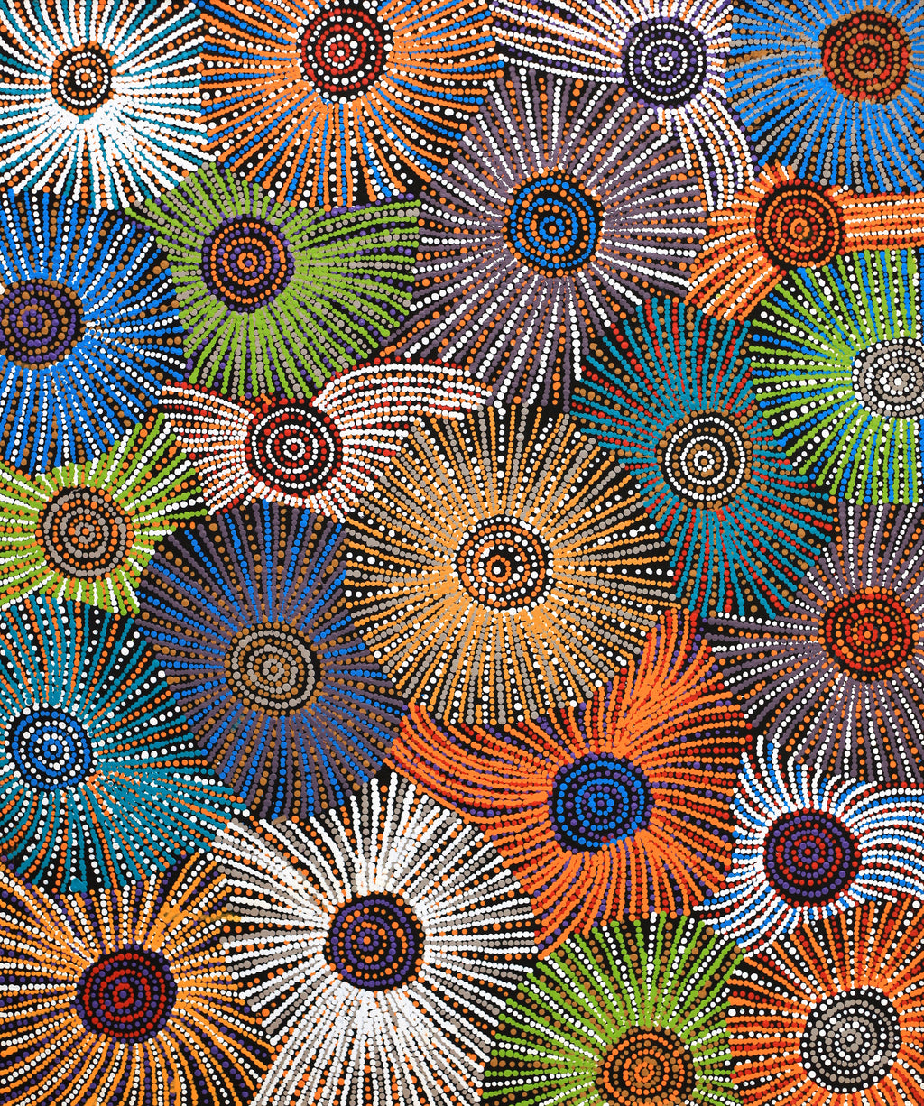 Aboriginal Artwork by Evelyn Nangala Robertson, Ngapa Jukurrpa - Puyurru, 91x76cm