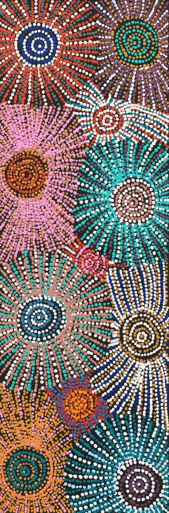 Aboriginal Artwork by Evelyn Nangala Robertson, Ngapa Jukurrpa - Puyurru, 91x30cm