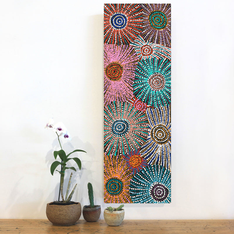 Aboriginal Artwork by Evelyn Nangala Robertson, Ngapa Jukurrpa - Puyurru, 91x30cm
