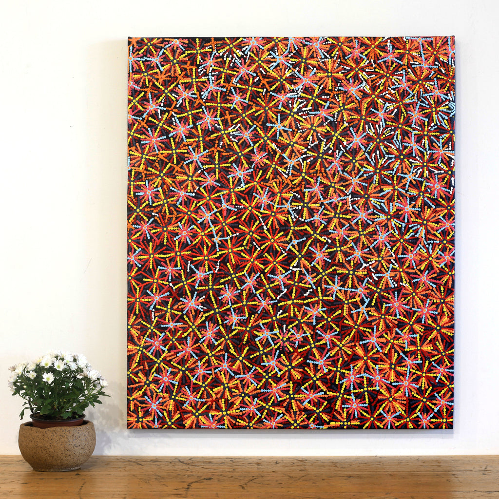 Aboriginal Artwork by Evelyn Nangala Robertson, Ngapa Jukurrpa - Pirlinyarnu, 91x76cm