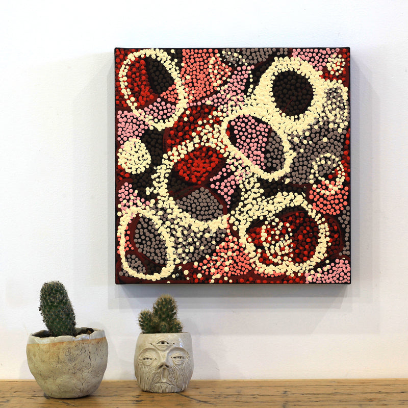 Aboriginal Artwork by Felicity Nampijinpa Robertson, Ngapa Jukurrpa (Water Dreaming) - Puyurru, 30x30cm