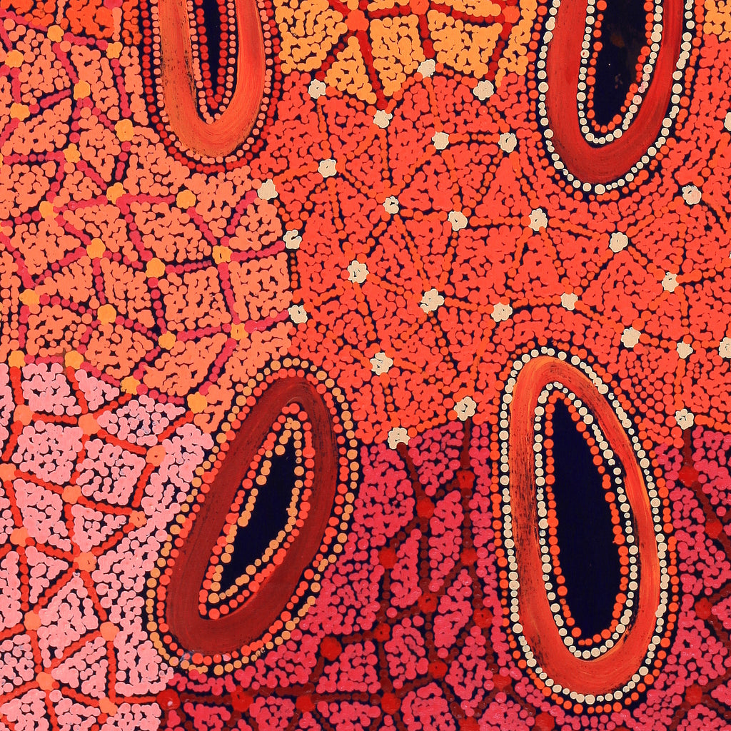 Aboriginal Artwork by Faye Nangala Hudson, Warlukurlangu Jukurrpa (Fire country Dreaming), 122x61cm