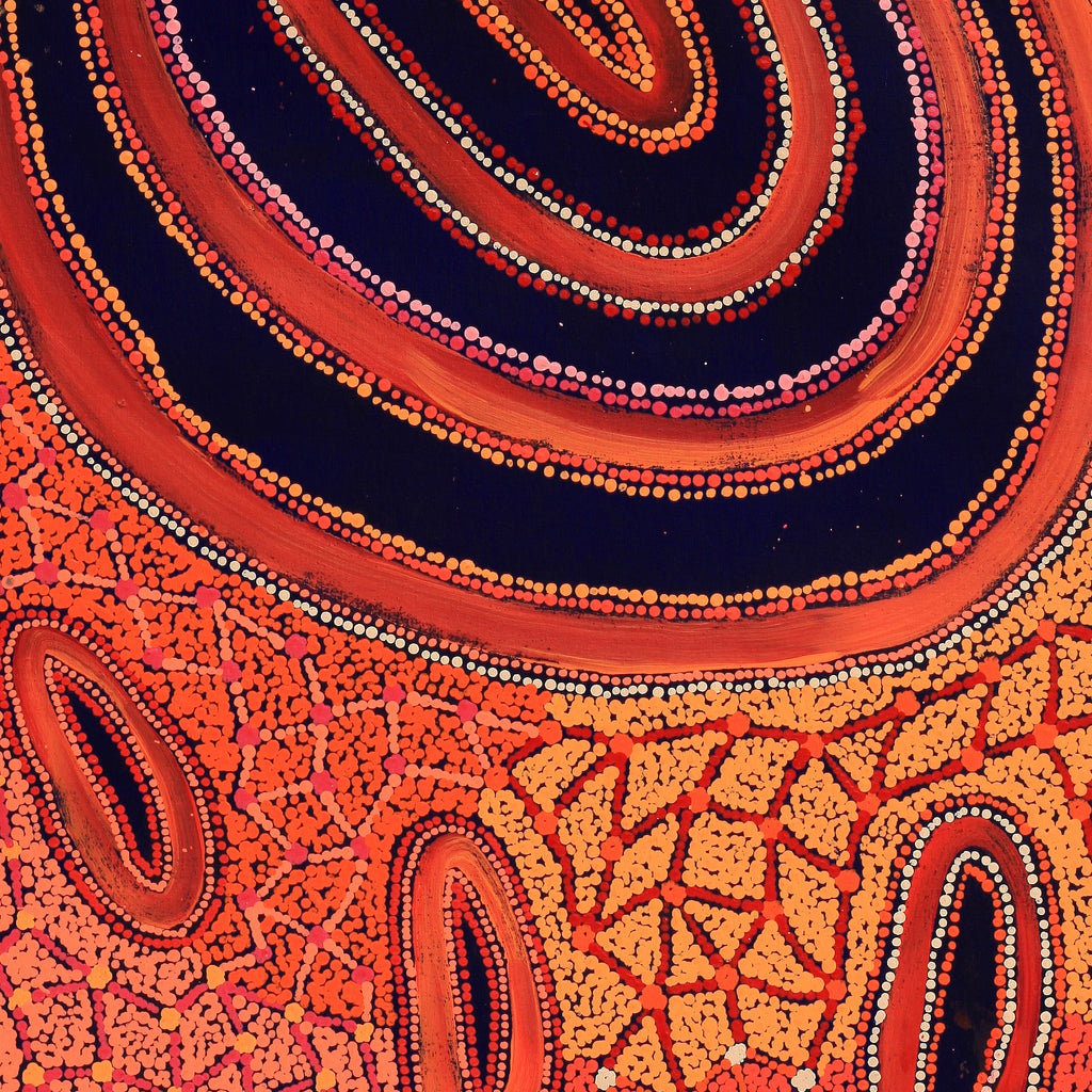 Aboriginal Artwork by Faye Nangala Hudson, Warlukurlangu Jukurrpa (Fire country Dreaming), 122x61cm