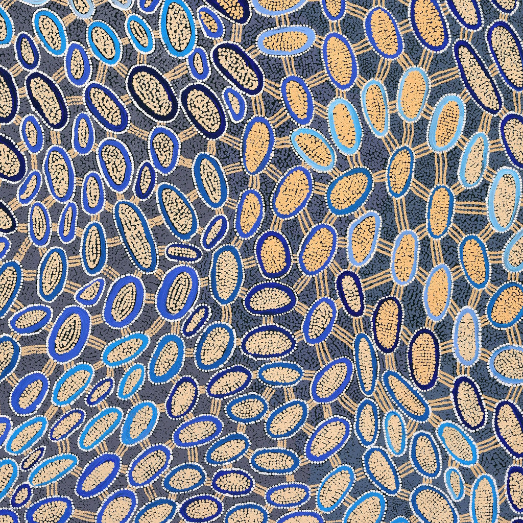 Aboriginal Artwork by Faye Nangala Hudson, Warlukurlangu Jukurrpa (Fire country Dreaming), 183x107cm