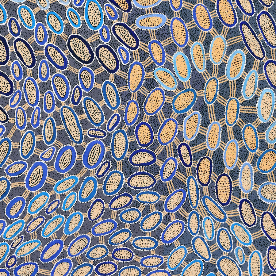 Aboriginal Artwork by Faye Nangala Hudson, Warlukurlangu Jukurrpa (Fire country Dreaming), 183x107cm