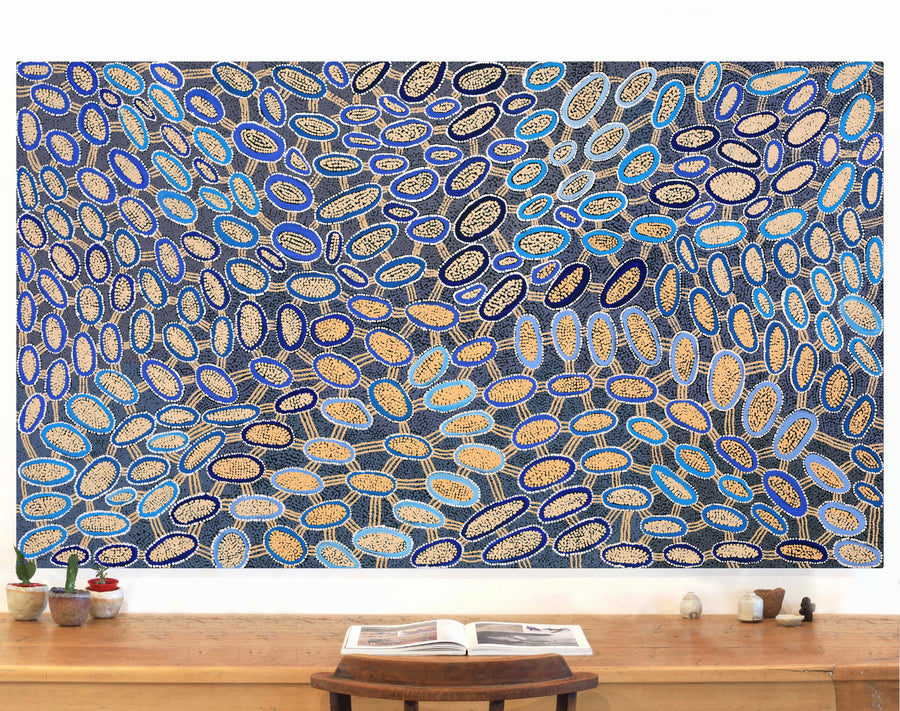 Aboriginal Artwork by Faye Nangala Hudson, Warlukurlangu Jukurrpa (Fire country Dreaming), 183x107cm