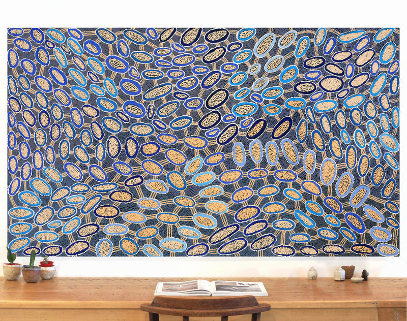 Aboriginal Artwork by Faye Nangala Hudson, Warlukurlangu Jukurrpa (Fire country Dreaming), 183x107cm