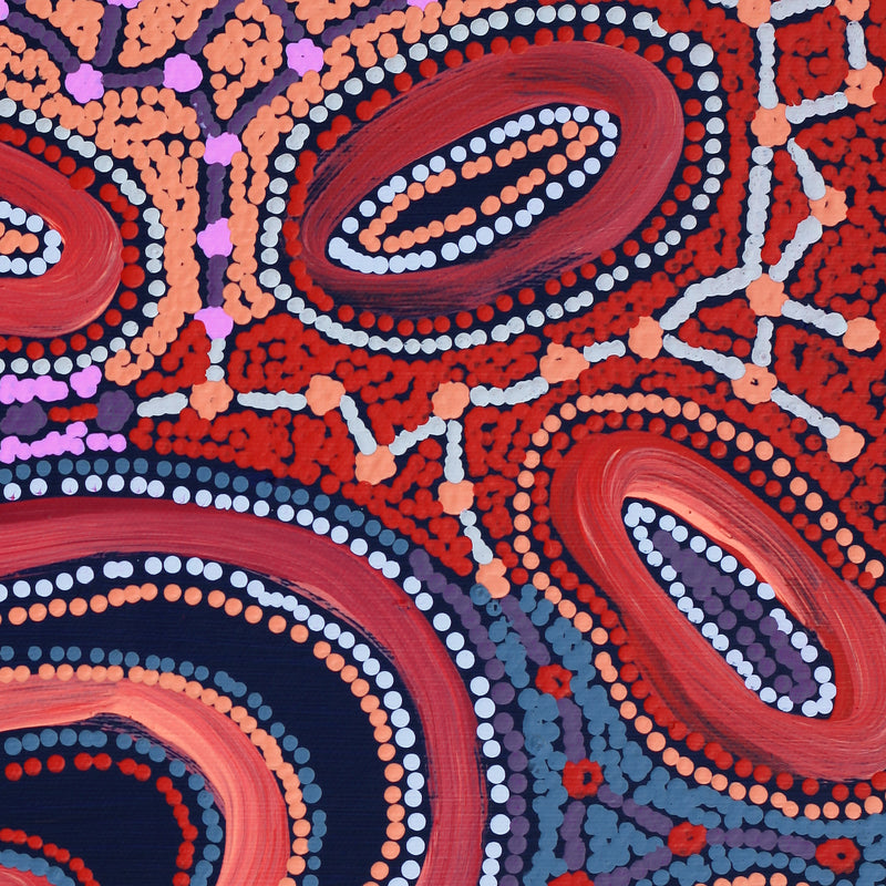 Aboriginal Artwork by Faye Nangala Hudson, Warlukurlangu Jukurrpa (Fire country Dreaming), 30x30cm