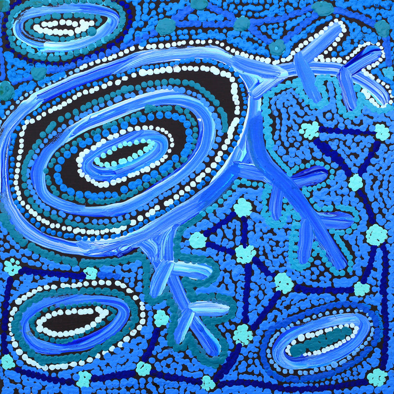 Aboriginal Artwork by Faye Nangala Hudson, Warlukurlangu Jukurrpa (Fire country Dreaming), 30x30cm