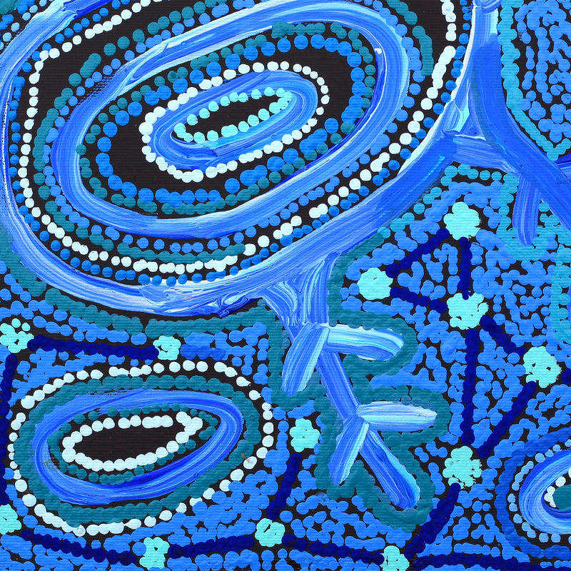 Aboriginal Artwork by Faye Nangala Hudson, Warlukurlangu Jukurrpa (Fire country Dreaming), 30x30cm