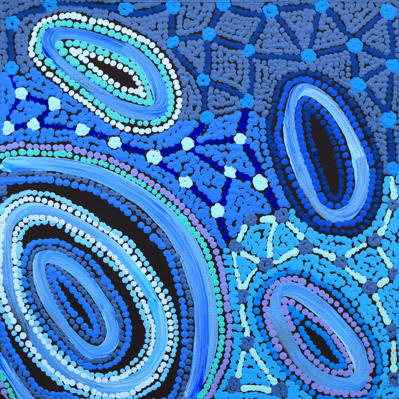 Aboriginal Artwork by Faye Nangala Hudson, Warlukurlangu Jukurrpa (Fire country Dreaming), 30x30cm