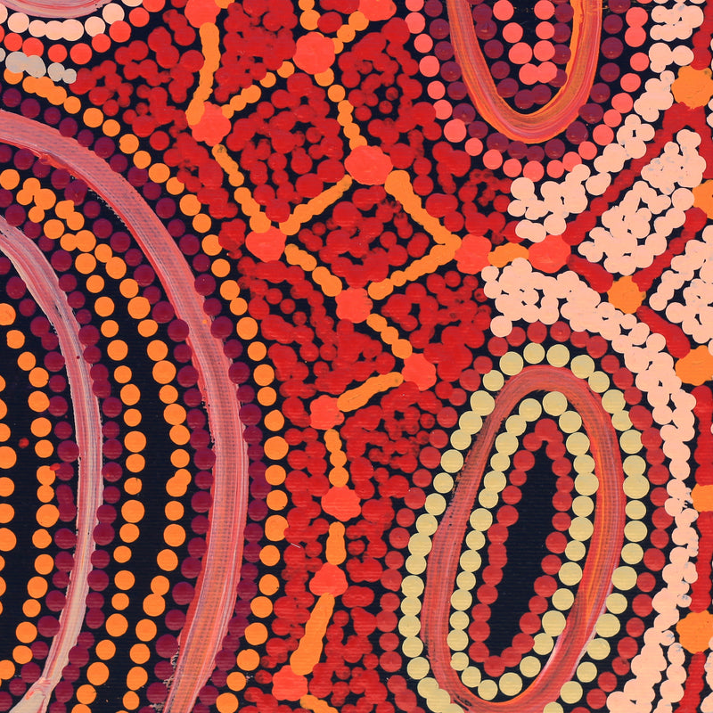 Aboriginal Artwork by Faye Nangala Hudson, Warlukurlangu Jukurrpa (Fire country Dreaming), 30x30cm