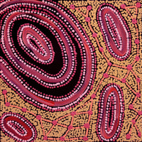 Aboriginal Artwork by Faye Nangala Hudson, Warlukurlangu Jukurrpa (Fire country Dreaming), 30x30cm