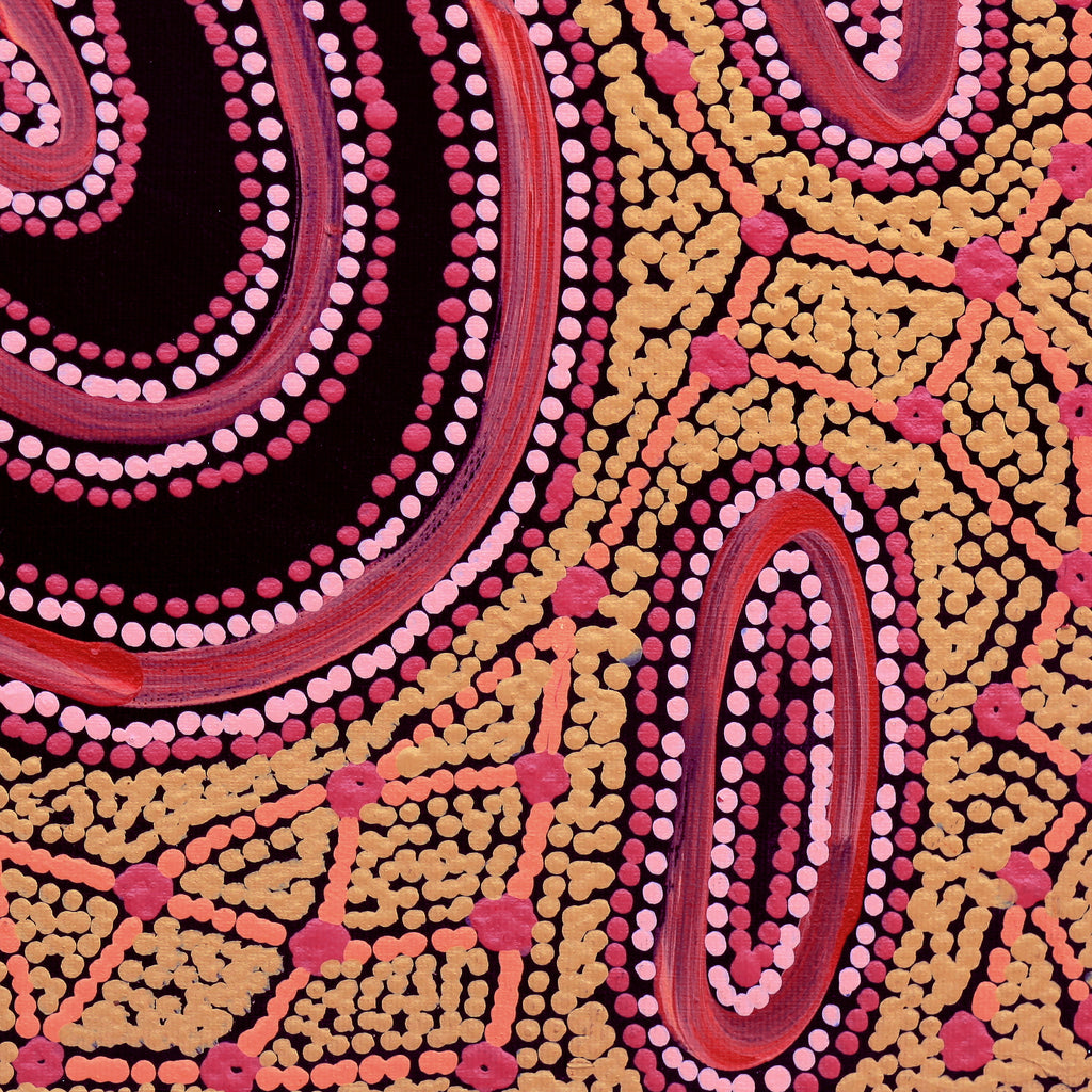 Aboriginal Artwork by Faye Nangala Hudson, Warlukurlangu Jukurrpa (Fire country Dreaming), 30x30cm