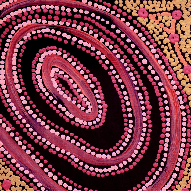 Aboriginal Artwork by Faye Nangala Hudson, Warlukurlangu Jukurrpa (Fire country Dreaming), 30x30cm